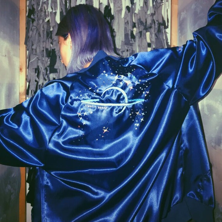 "Light + Space" Crystal Embellished Bomber Jacket